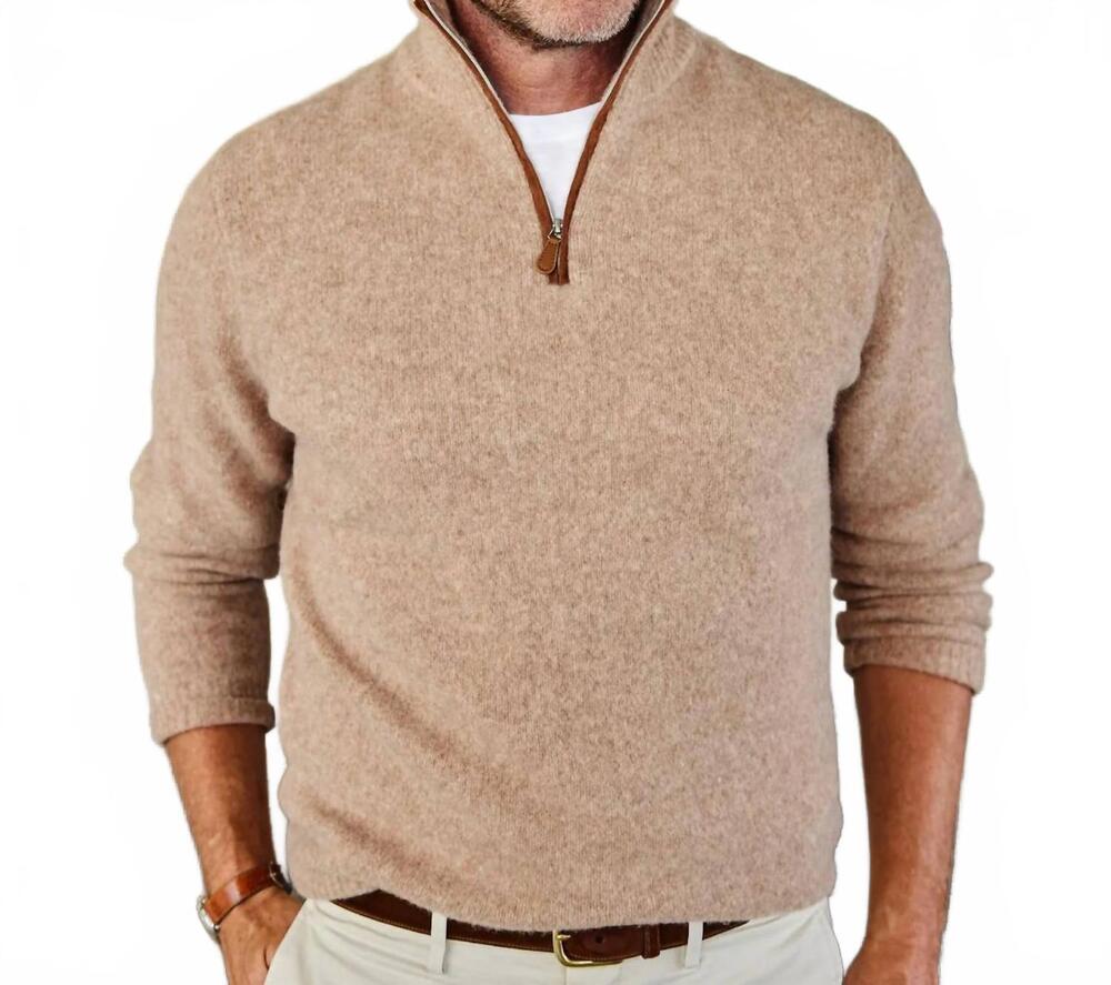 NEW COLLARS & CO. men's balmoral quarter zip wool sweater in camel